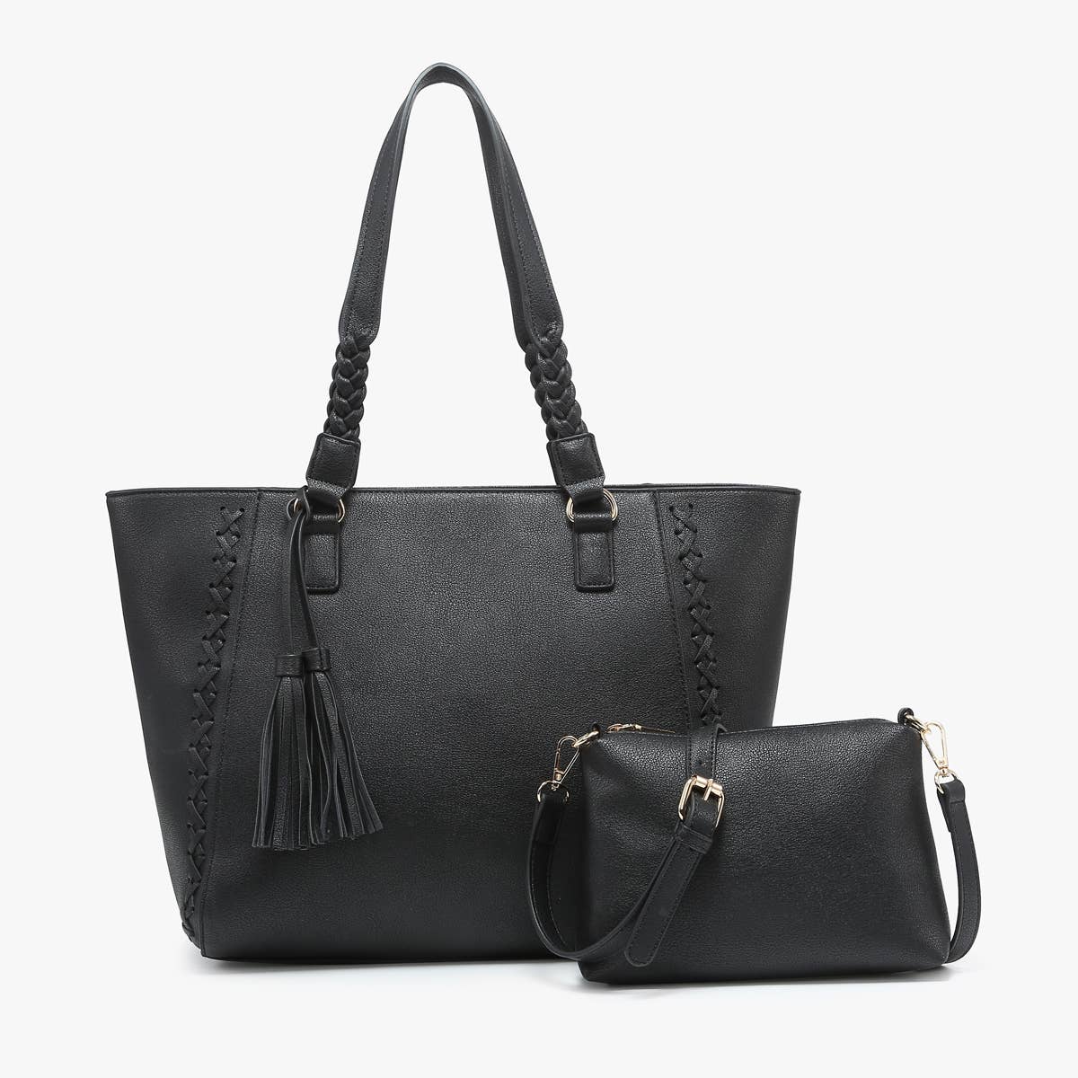 Lisa Structured Tote w/ Braided Accents: Black