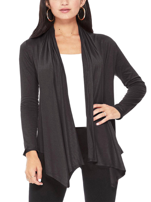 Women's Solid Long Sleeve Draped Neck Cardigan Charcoal