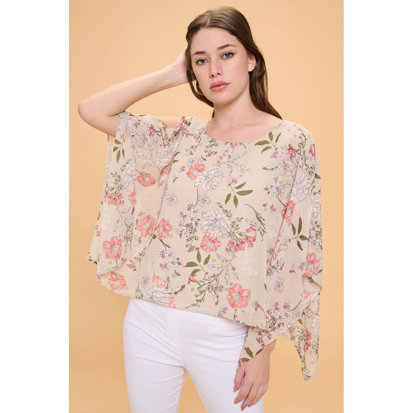 PS- Slit Angel Scoop Neck Overlay Blouse in Taupe/Mauve
