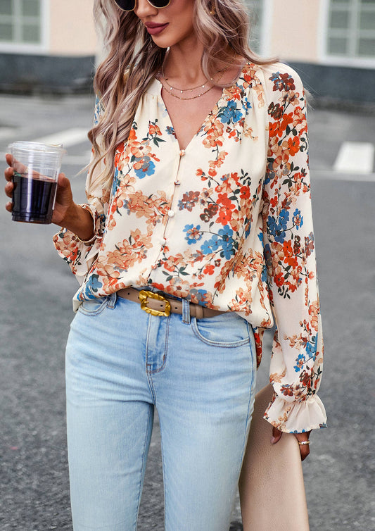 EP - Floral Button Down Long Sleeve Blouse