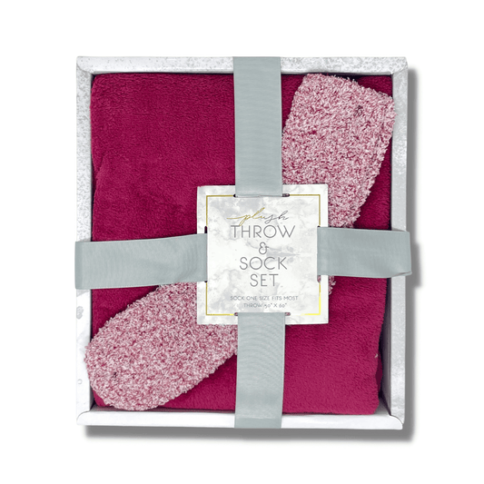 Plush Throw and Socks Gift Box Set: Burgundy