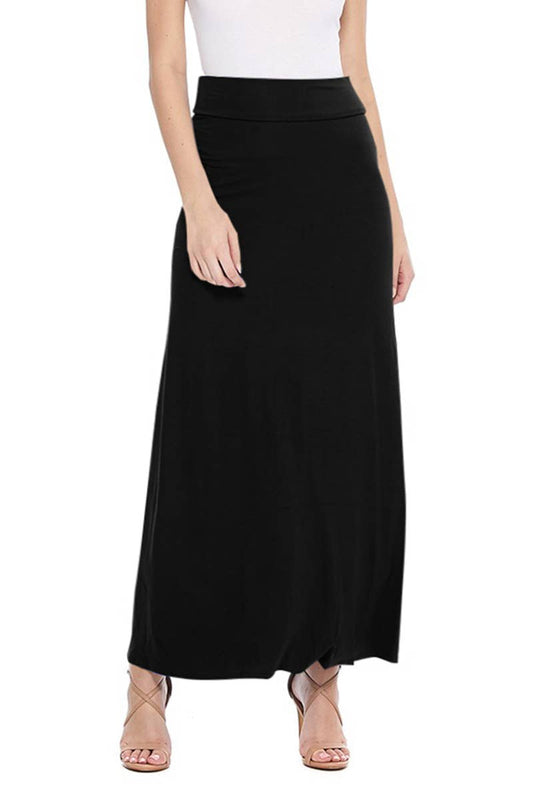 Solid Color Basic Casual Knit Long Maxi Skirt Black
