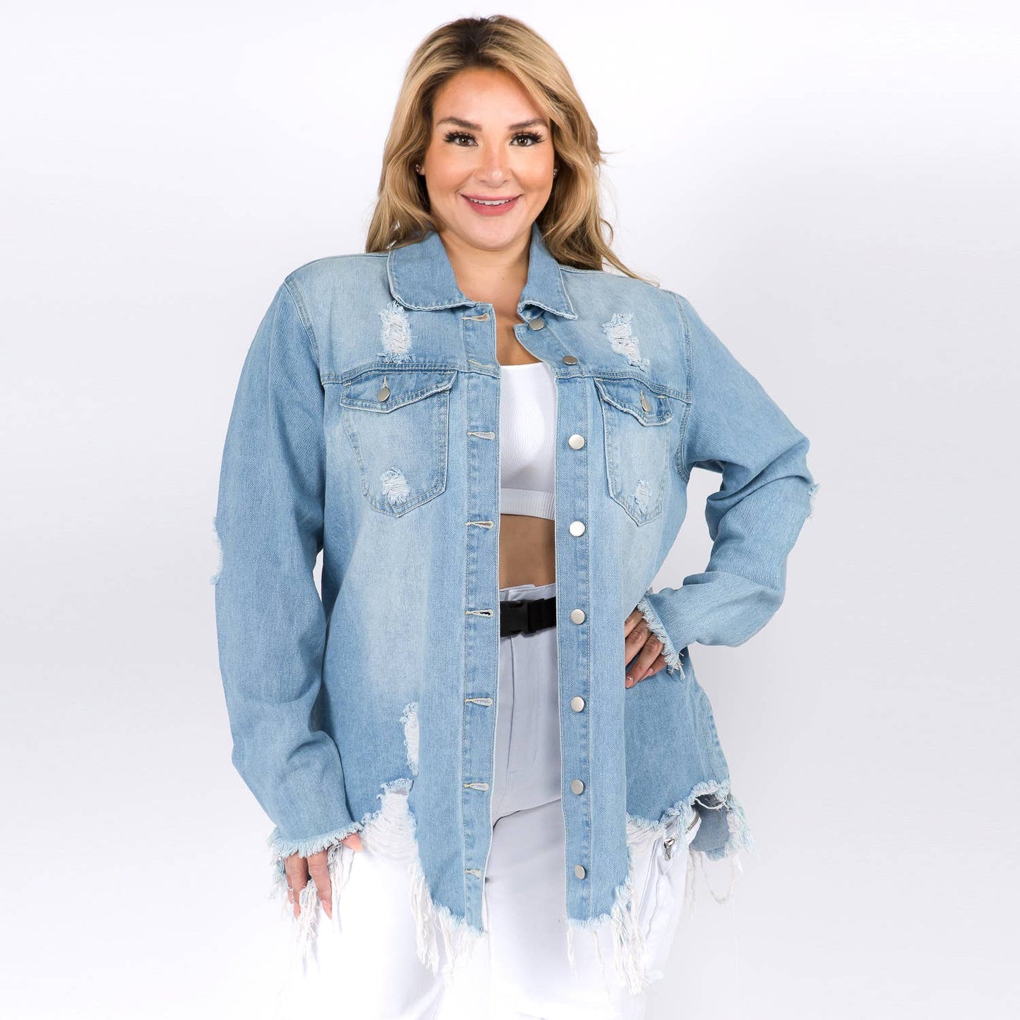 AB - PLUS SIZE DISTRESSED DENIM SHIRT STYLE JACKET