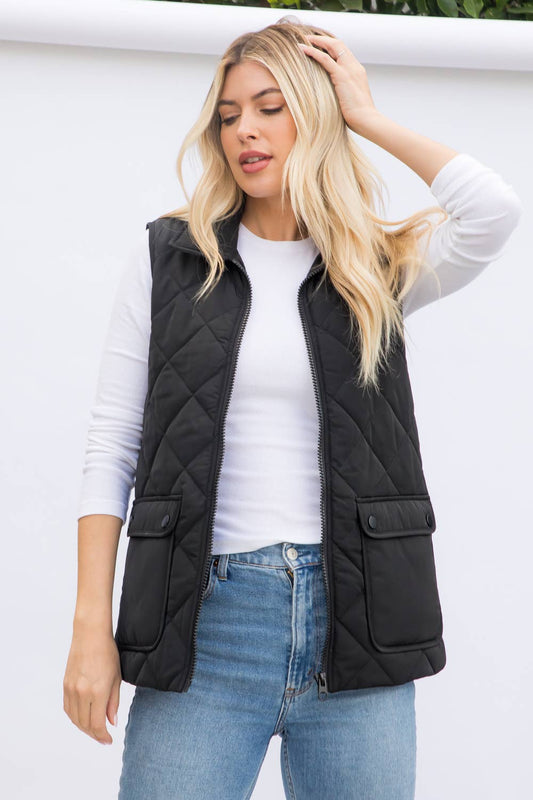 Light Weight Polyfill Quilted Vest: Black by 26 International