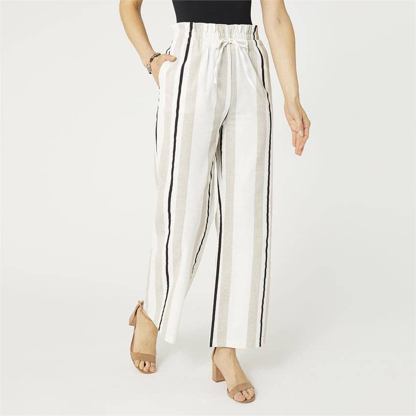 COCO + CARMEN - Zuri Striped Wide Leg Pant: Natural Stripe