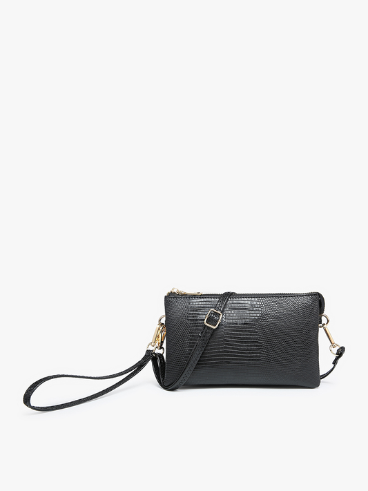 Jen & Co.  Riley Lizard 3 Compartment Crossbody/Wristlet: Black