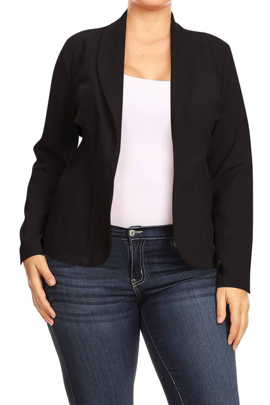 Moa- Women's Plus Size Casual Solid Blazer Jacket Black