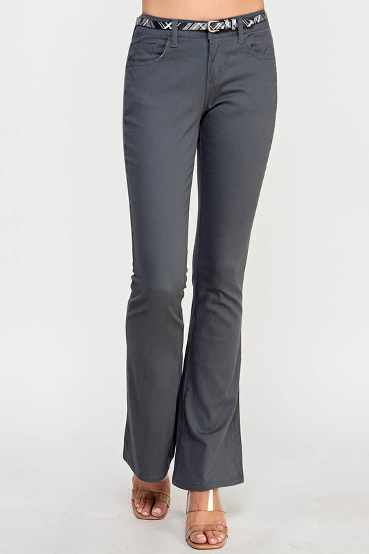 WC - BELTED TWILL BOOT CUT PANTS Charcoal