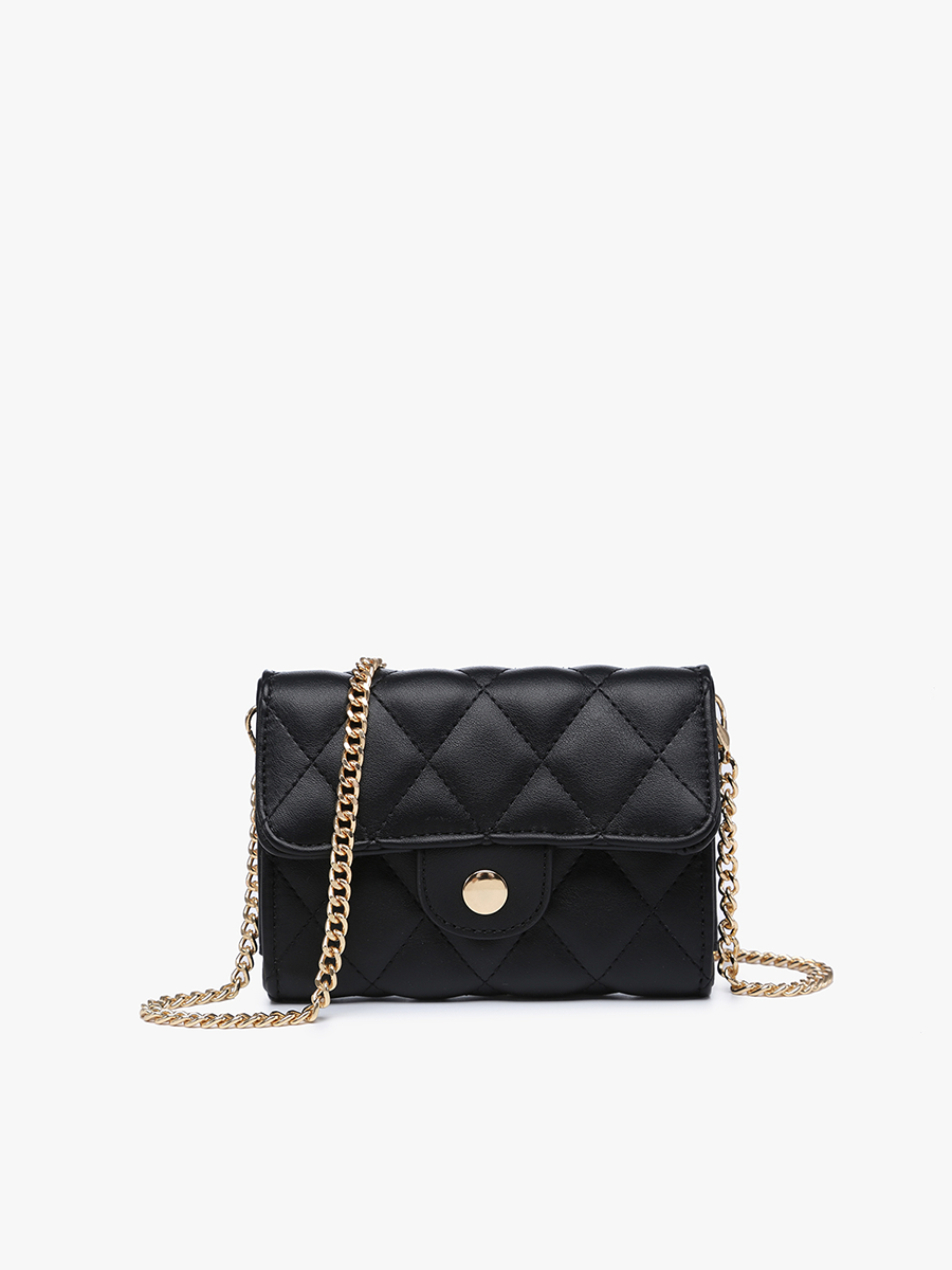 Jen & Co. Quilted Clutch/Crossbody Chain Strap: Black