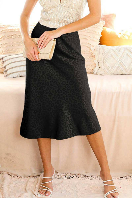 Leopard patterned jacquard bias-cut slip skirt Black